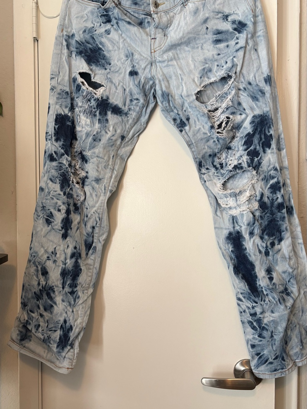 Bisou Bisou Light Blue and Dark Blue Tie-Dye Straight Leg Jeans